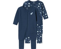 Name It Baby Pyjama NBMNIGHTSUIT Zip 2-Pack Blauw - Maat 62