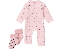 Noppies Unisex set(3delig) Boxpak Lichtroze met hartjes met 2 paar sokjes -  Maat 74