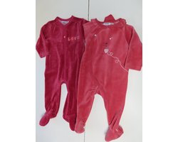 Noukie's - 2 Pack - Pyjama - Meisje - Velour - Har roze - 9 maand 74