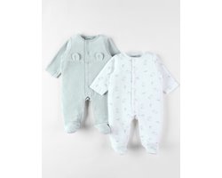 Noukie's - 2 Pack - Pyjama's - Unie - Ecru , groen - 9 maand 74