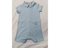 Petit Bateau - Combi kort - Jongen- Bleek blauw - Kraagje - 3 maand 60