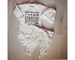 pyjama Baby pakje cadeau geboorte meisje set met tekst aanstaande zwanger met tekst Lieve papa en Mama gaat worden! ... ontmoeten! | lange mouw | maat 50-56 | aankondiging bekendmaking zwangerschap cadeau voor liefste aanstaande opa oma oom tante