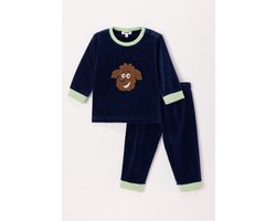 Woody pyjama baby jongens velours - donkerblauw - labradoodle - 242-10-PLC-V/889 - maat 80