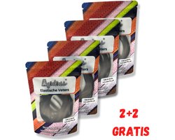 Agletless® Elastische Veters - Zwarte Mix - 4-Pack Ronde & Platte Zwarte Veters - 2+2 Gratis - Strik nooit meer je veters