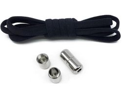 veters - (zwart met zilveren clips) - niet strikken - elastische veters - no tie - schoenveters - sportveters - rond - schoenveters - kinderveters