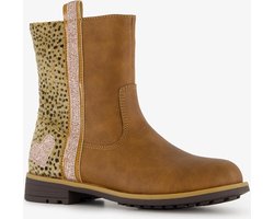 Blue Box meisjes boots met panterprint en glitters - Cognac - Uitneembare zool - Maat 31