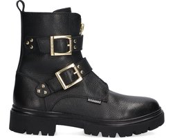 Braqeez 424783-589 Meisjes Biker Boots - Zwart - Leer - Gesp Met Rits