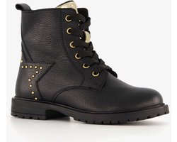 Groot leren meisjes veterboots met studs zwart - Maat 33 - Uitneembare zool