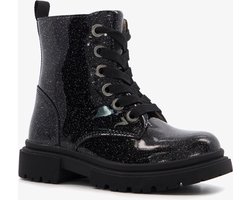 TwoDay leren meisjes veterboots met glitter zwart - Maat 24