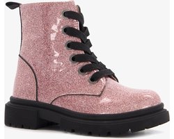 TwoDay leren meisjes veterboots roze glitters - Maat 25