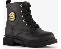 TwoDay leren meisjes veterboots zwart met smiley - Maat 25