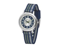 ATRIUM - Horloge Kind - Kinderhorloge - Jongens - Blauw & Groen & Grijs - Analoog - 3 Bar Waterdicht - Leercijferblad - Duidelijk - Nylonband (13-17,5 cm. polsomtrek) - Quartz Uurwerk - A50-11