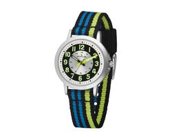 ATRIUM - Horloge Kind - Kinderhorloge Jongens - Zwart & Fel Blauw & Groen- Analoog - 3 Bar Waterdicht - Leercijferblad -Duidelijk - Nylonband (13-17,5 cm. polsomtrek) - Quartz Uurwerk - A50-13