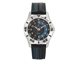 Certus-Stoer jongens horloge-Zwart/BlauwLederen band-37MM