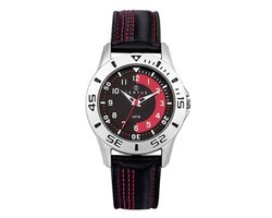 Certus-Stoer jongens horloge-Zwart/Rood-Lederen band-37MM