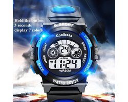 Clockx - Jongenshorloge - Kinderhorloge - Digitaal - Licht - Alarm - kinder horloge - zwart - blauw