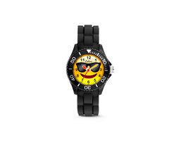 Colori 5-CLK130 Kinderhorloge - Smiley Zonnebril - 27 mm - 20 mm Wijzerplaat - Siliconen band - Verstelbaar van 15 t/m 19cm - Zwart