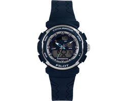 Coolwatch Pilot CW.272 - Analoog/ Digitaal horloge- Kunststof - 36 mm - Blauw