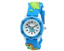 Dinosaurus horloge - 3D - kinderen - lichtblauw - analoog - 28 mm - I-deLuxe verpakking