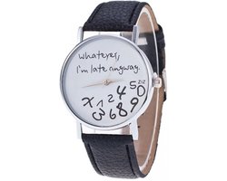 Fako Bijoux® - Horloge - Whatever, I'm Late Anyway - Zwart/Wit