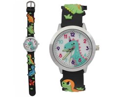 Fako® - Kinderhorloge - 3D - Dinosaurus - Zwart