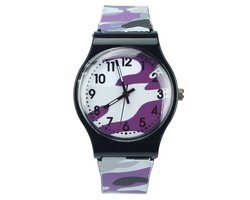 Fako® - Kinderhorloge - Camouflage Army - Paars