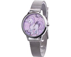 Fako® - Kinderhorloge - Eenhoorn - Unicorn - Mesh - Zilverkleurig