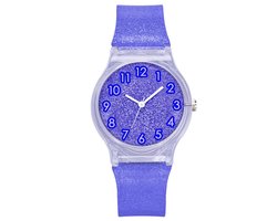 Fako® - Kinderhorloge - Shiny Glitter - Plastic - Ø 34mm - Donkerblauw