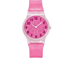 Fako® - Kinderhorloge - Shiny Glitter - Plastic - Ø 34mm - Fuchsia