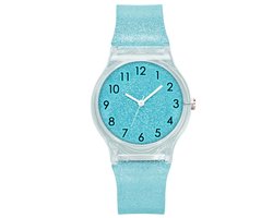 Fako® - Kinderhorloge - Shiny Glitter - Plastic - Ø 34mm - Lichtblauw