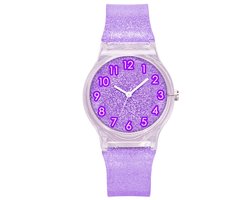 Fako® - Kinderhorloge - Shiny Glitter - Plastic - Ø 34mm - Paars