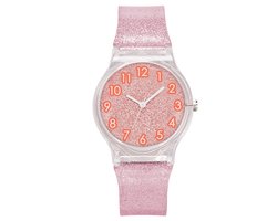 Fako® - Kinderhorloge - Shiny Glitter - Plastic - Ø 34mm - Roze