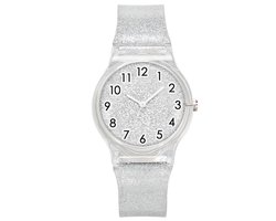 Fako® - Kinderhorloge - Shiny Glitter - Plastic - Ø 34mm - Zilver