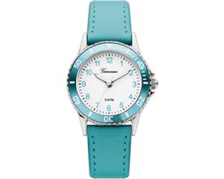 Garonne kinderhorloge 27 mm metaal-leder zilverkleurig-blauw KV28Q468