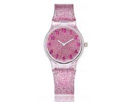 Glitter horloge - paars roze - kinderen/ tieners - 33 mm - I-deLuxe verpakking