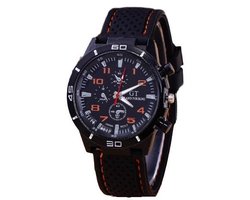 GT sportief - Tiener Horloge - 44 mm - Siliconen - Zwart/Oranje