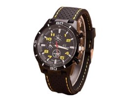 GT Sportief -  Tiener Horloge - Siliconen - 44 mm - Zwart/Geel