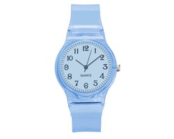 Hidzo Kinderhorloge - Transparant - Analoog - Blauw - Kunststof