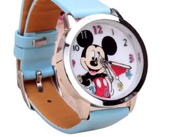 Kinder horloge met Mickey Mouse afbeelding met lichtblauw leer bandje