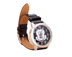 Kinder horloge met Mickey Mouse afbeelding met zwart leer bandje