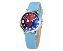 Kinderhorloge Spiderman met blauw leer bandje