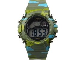 Lasika Horloge - Kinderen - Siliconen - Camouflage/ leger kleur GROEN - Ø 38 mm