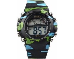 Lasika Horloge - Kinderen - Siliconen - Camouflage/ leger kleur zwart - Ø 38 mm