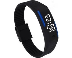 LED Horloge GADGET (valt groot) Kinderen Tieners - Rubber - 20 mm – Zwart/ blauw – geschikt vanaf 12 jaar - I-deLuxe verpakking