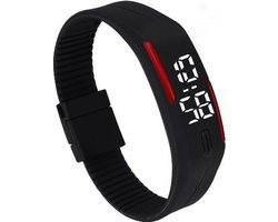 LED Horloge GADGET (valt groot) Kinderen Tieners - Rubber - 20 mm – Zwart/ Rood – geschikt vanaf 12 jaar - I-deLuxe verpakking