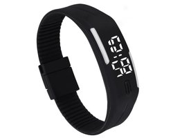 LED Horloge GADGET (valt groot) Kinderen Tieners - Rubber - 20 mm – Zwart/ Wit – geschikt vanaf 12 jaar - I-deLuxe verpakking