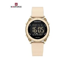 NAVIFORCE horloge met beige siliconen polsband, beige wijzerplaat en zwarte horlogekast voor jongens en meisjes met stijl ( model 7108 BGBG )