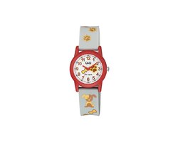 Q&Q V22A-005VY - Horloge - Sport - Analoog - Kinderen - Unisex - Plastic band - Rond - Kunststof - Cijfers - Honden - Grijs - Rood - Geel - Bruin - 10 ATM