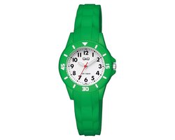 Q&Q V26A-007VY - Horloge - Sport - Analoog - Kinderen - Unisex - Plastic band - Rond - Kunststof - Cijfers - Groen - Wit - 10 ATM