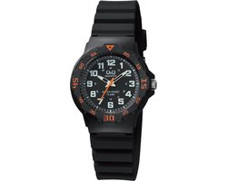 Q&Q VR19J008Y - Horloge - Sport - Analoog - Dames - Vrouwen - Kinderen - Plastic band - Rond - Kunststof - Cijfers - Zwart - Oranje - 10 ATM